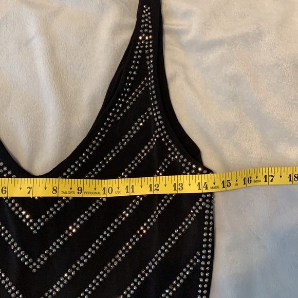 Cache vintage studded rhinestone little black dress Dress stretch sleeveless SML - Picture 8 of 10